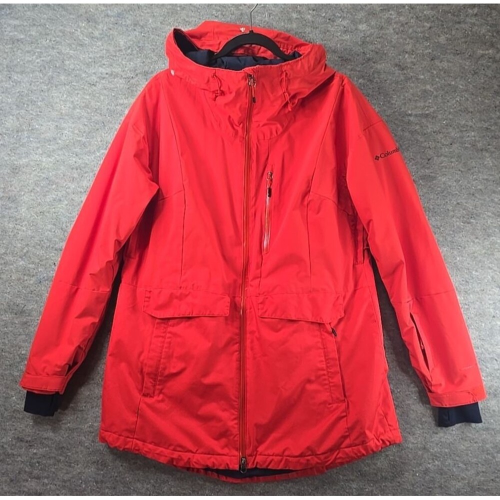 Columbia Omni-Tech Long Insulated Winter Parka Omni-Heat Hood Orange Women Sz XL